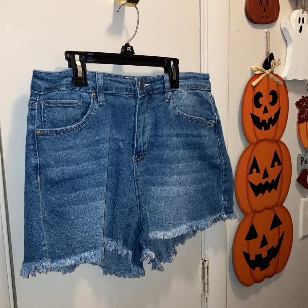 Abound Frayed Hem Blue Denim Jean Shorts Waist 31”
